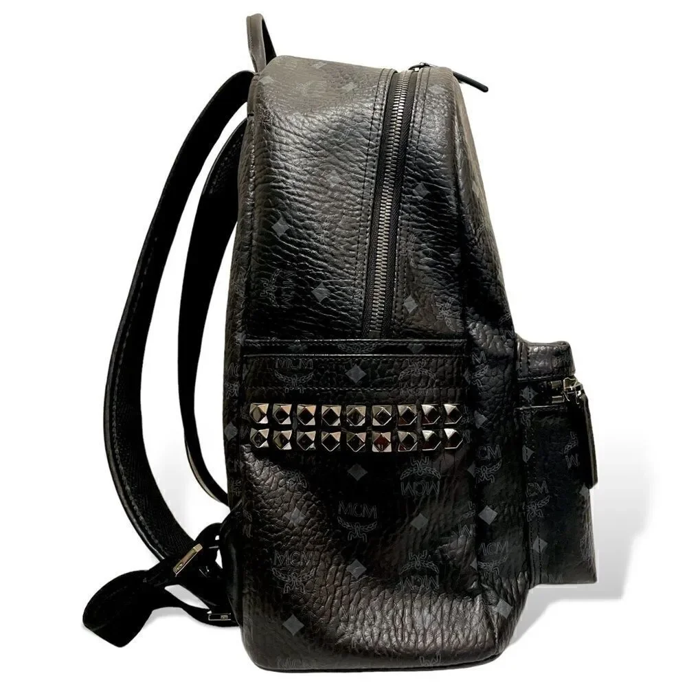 MCM Blk/Gry Monogram Stark Side Studs Backpack in Visetos |Size: 42.5cm|